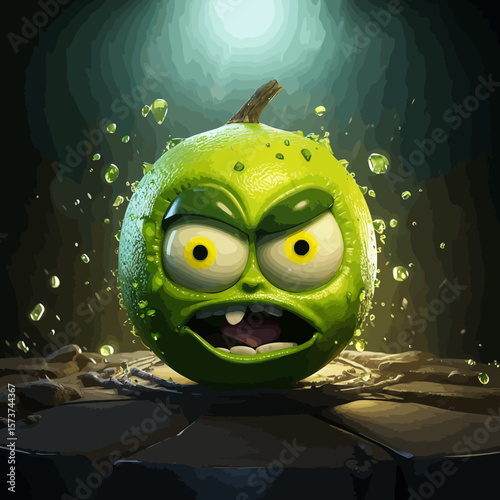 3D sticker emojy angry, white background