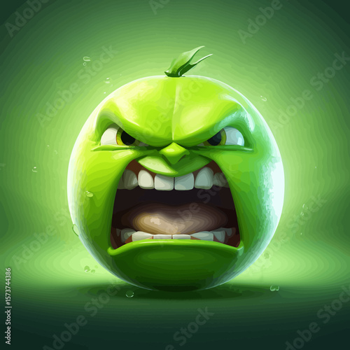 3D sticker emojy angry, white background