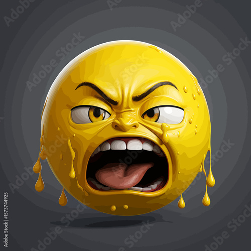 3D sticker emojy angry, white background