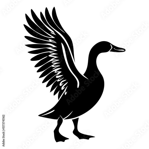 Stylized black silhouette of a goose spreading its wings