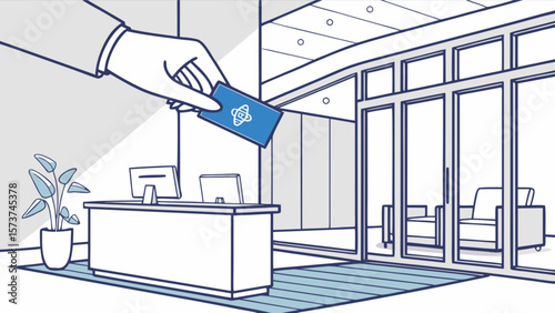 Access card presented at office reception for company identity verification