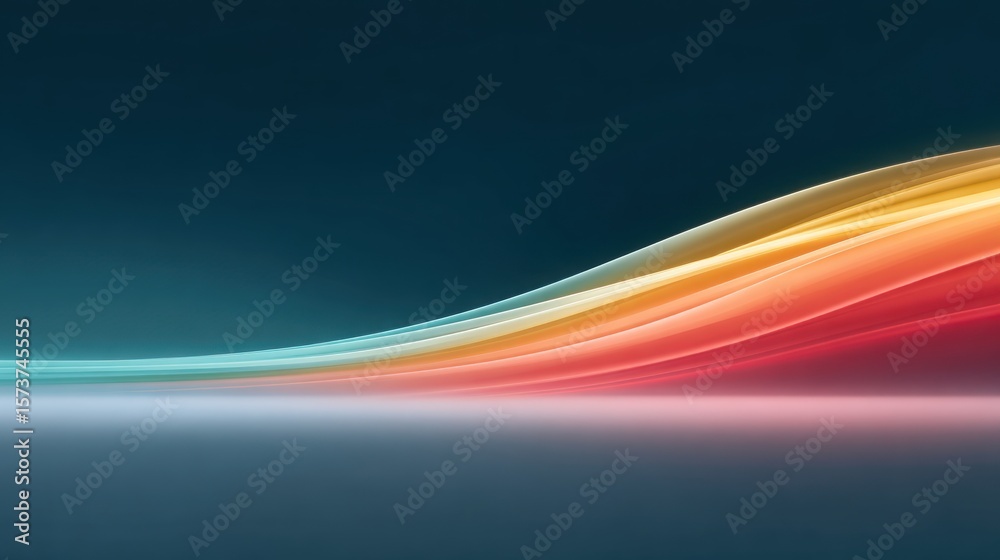 Fototapeta premium Colorful light waves flow smoothly across a blank dark canvas, showcasing clean gradients and dynamic movement in an ultra-realistic presentation
