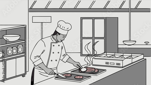Chef cooking food in professional kitchen restaurant culinary expertise