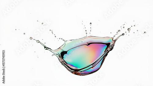 Soap Bubble Splashing with Colorful Reflection, Colorful Soap Bubble Dropping into Water, Close-up of Soap Bubble Splashing in Water

