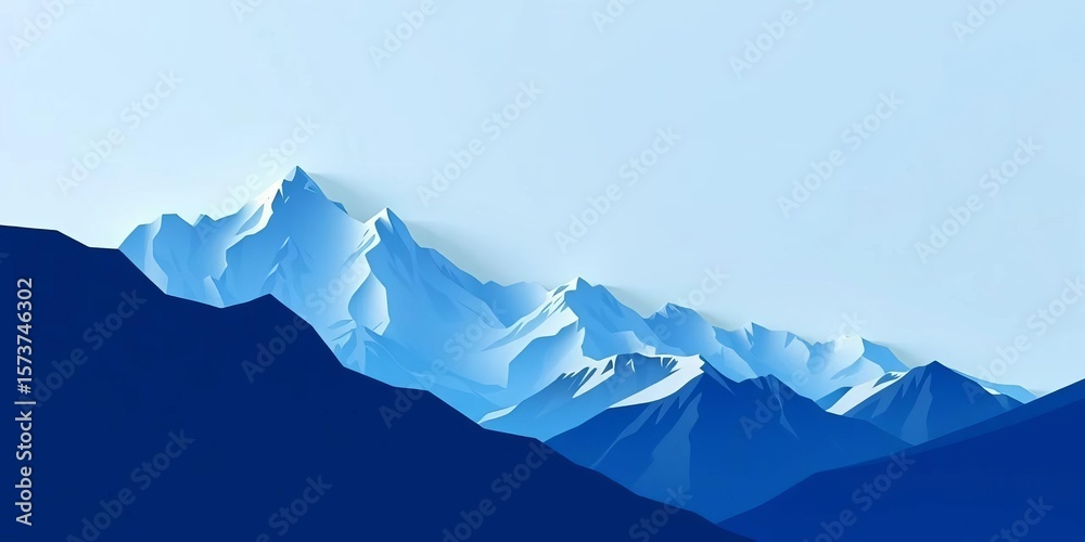 Fototapeta premium Clean lines depict a stark mountain range and simple sky in a delicate paper cut art style, cut, grey