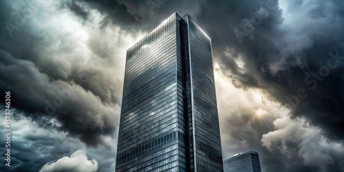 Dark grey clouds loom over a sleek