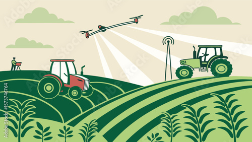 Agricultural technology farming innovation with drone and tractors use case