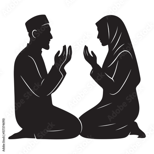 Silhouette of a man and woman couple standing together in love