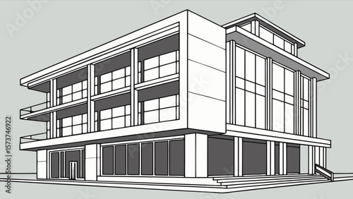 Architectural drawing of modern commercial building exterior design plan view
