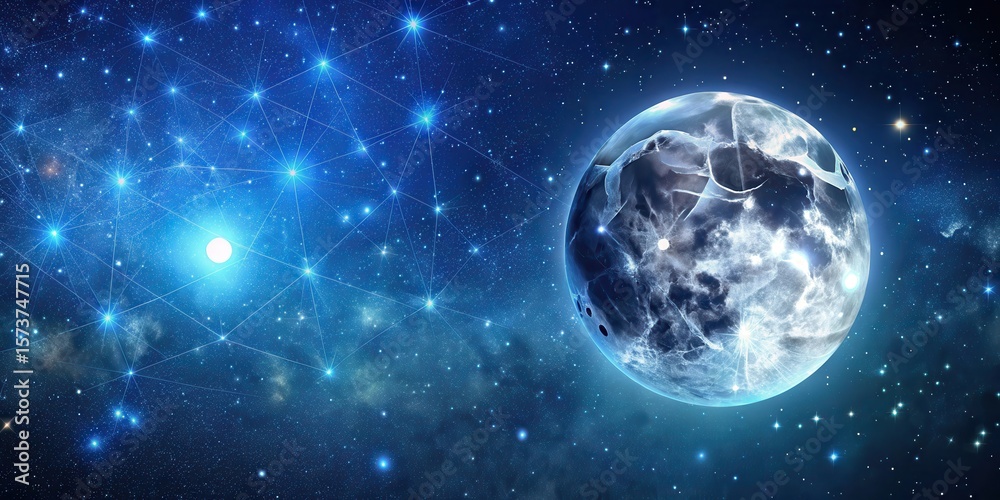 Obraz premium Dark blue vast starry sky with a bright full moon in the center