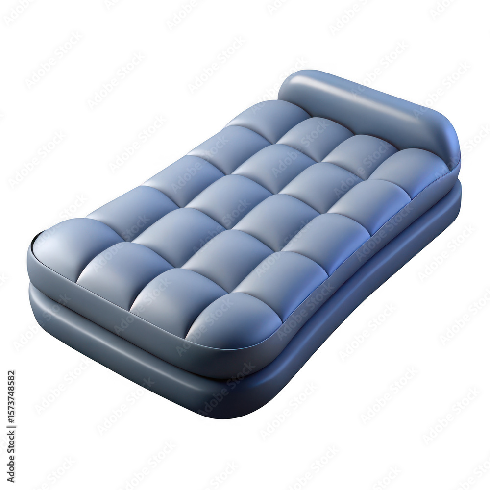 Fototapeta premium Comfortable gray inflatable air mattress with tufted surface isolated on transparent background