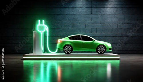 Electric car charging at night
