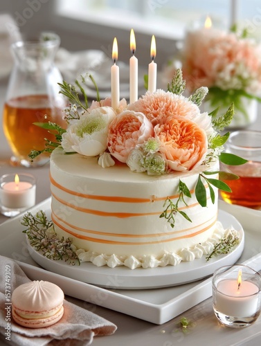 Elegant birthday cake with flowers