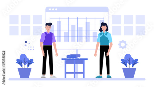 Business analyst presenting financial forecast, flat vector illustration