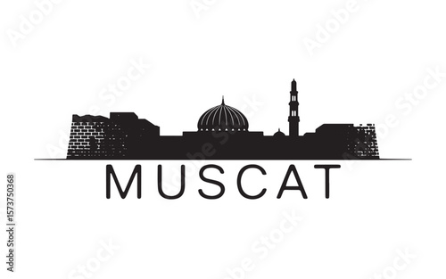 Muscat Skyline Silhouette A Cityscape Emblem Featuring Landmarks Monuments And City Name Representing the Capital City of Oman With a Minimalist Design