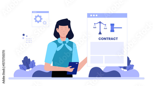 Legal advisor reviewing international contract terms, flat vector illustration
