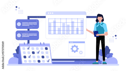 Project manager adjusting timeline post sprint review, flat vector illustration