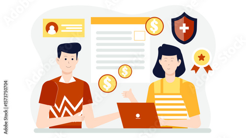 HR team planning employee wellness challenges, flat vector illustration