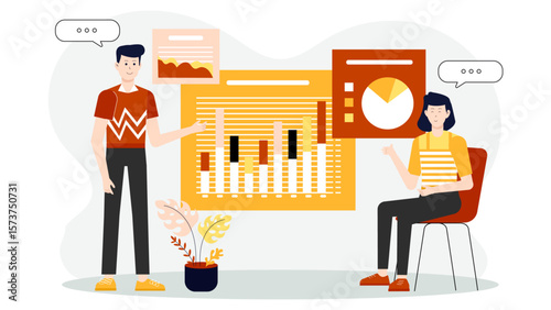 Business analyst presenting financial forecast, flat vector illustration