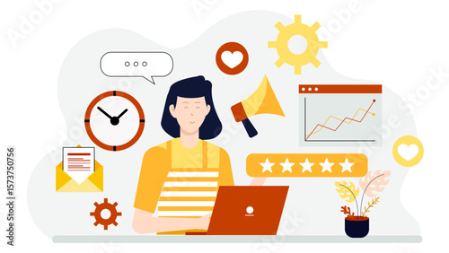 Content strategist reviewing multi-channel strategy, flat vector illustration