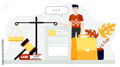 Legal advisor reviewing international contract terms, flat vector illustration
