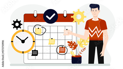 Project manager adjusting timeline post sprint review, flat vector illustration