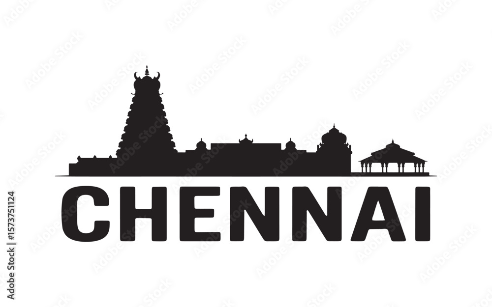 Fototapeta premium Chennai Skyline Silhouette A Glimpse of Indian Heritage and Architectural Grandeur, Modern Urban Landscape with a Cultural Touch