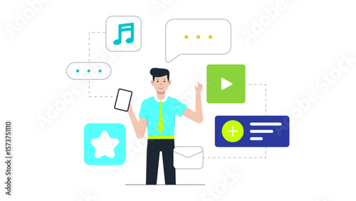 Content strategist reviewing multi-channel strategy, flat vector illustration
