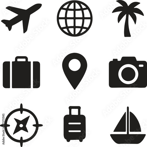 Collection of diverse travel icons and design elements for creative projects