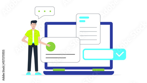 Digital marketer optimizing funnel conversion, flat vector illustration