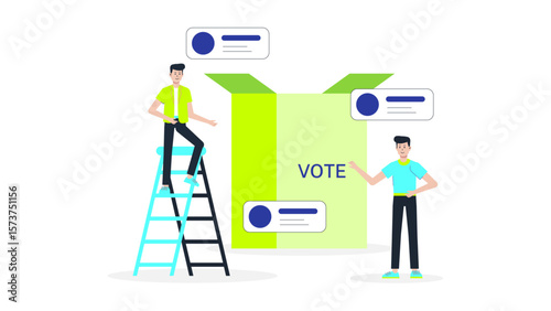 Employees voting on new branding elements, flat vector illustration