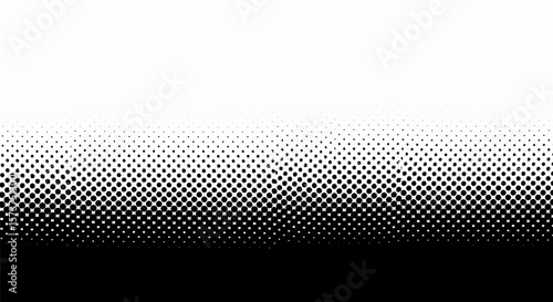 Abstract Halftone Black Circle Gradient: A Seamless Illustrative Pattern with Dense Bottom to Fading Top Transition on a White Background

