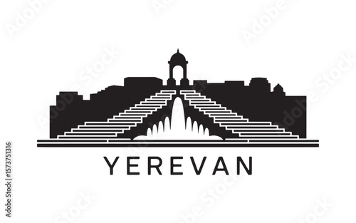 Yerevan Armenia Cascade Silhouette Depicts a Symbol of City History and Architecture with Bold Typography for Tourism and Branding