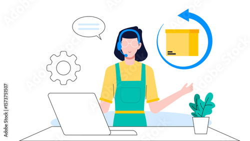 Customer support handling return requests, flat vector illustration