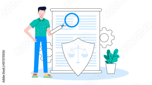 Legal advisor reviewing international contract terms, flat vector illustration