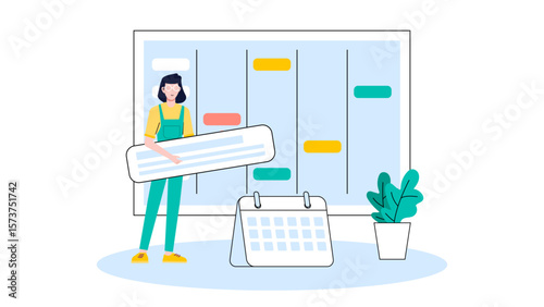 Project manager adjusting timeline post sprint review, flat vector illustration
