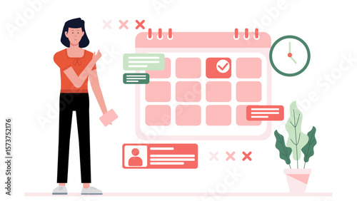 Project manager adjusting timeline post sprint review, flat vector illustration