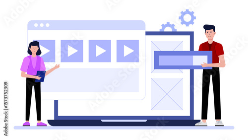 UI designer testing interactive prototype tools flat vector illustration