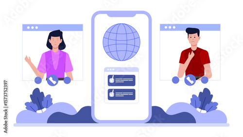 Team using online task management application flat vector illustration