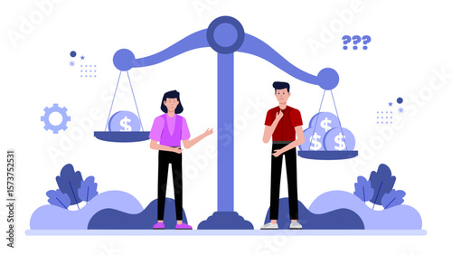 Finance officer reconciling monthly balances flat vector illustration