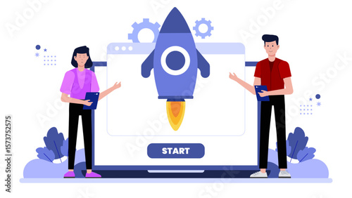 Startup launching early access program for subscribers flat vector illustration