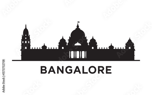 Bangalore Skyline Silhouette A Detailed Black and White Illustration of the City's Architecture Against a Clean Backdrop