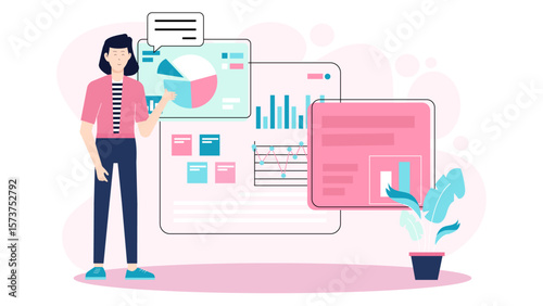 Sales manager analyzing weekly lead reports flat vector illustration