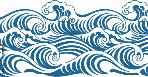 Vector illustration of blue ocean waves in a japanese style artistic design