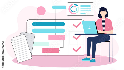 Product manager finalizing feature prioritization matrix flat vector illustration
