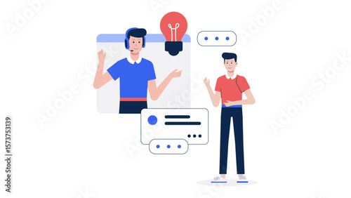 Support team resolving customer billing issues flat vector illustration