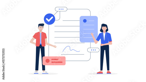 Legal consultant drafting partnership agreement flat vector illustration