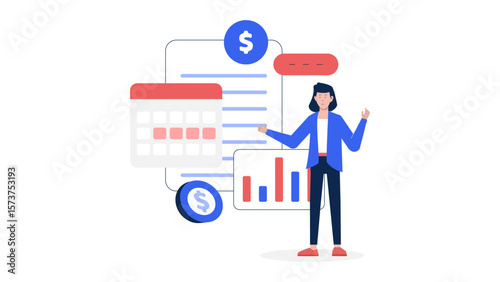 Finance officer reconciling monthly balances flat vector illustration