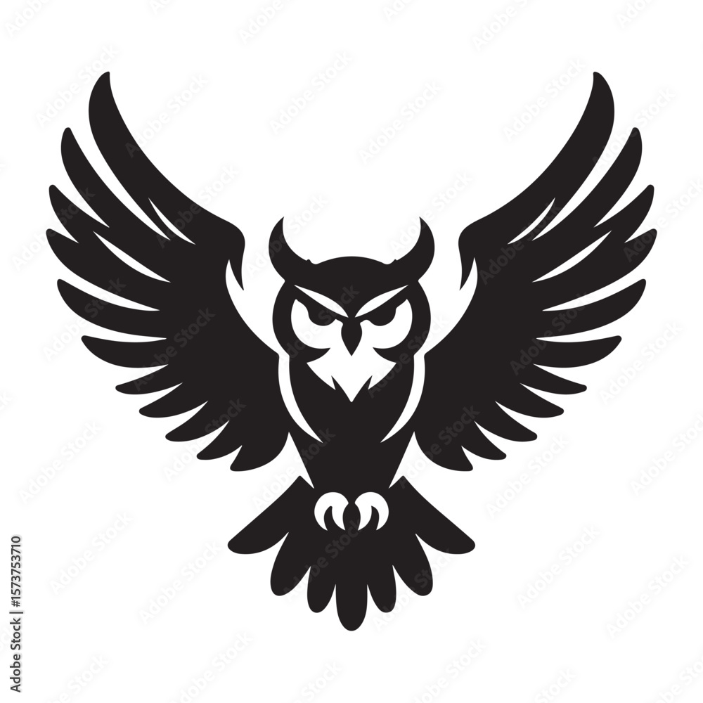 Obraz premium Black Owl Silhouette Perched on Branch – Vector Animal Icon for Nature and Wildlife Designs. 