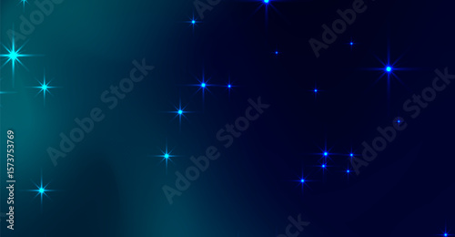 A captivating gradient of deep blue and teal hues is scattered with radiant, star-shaped sparkles, evoking a sense of celestial beauty and abstract modern elegance